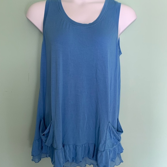 LOGO blue tank tunic with chiffon ruffles size L